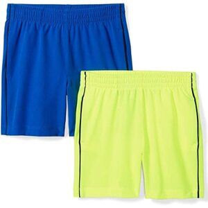 Spotted Zebra Boys Athletic Shorts Stretch Neon Yellow & Blue 2 Pack Sports Kids